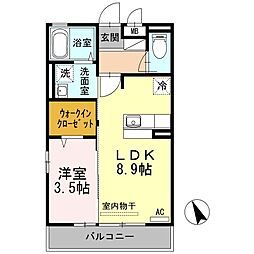 アルカサル駅南B 1LDKの間取図画像