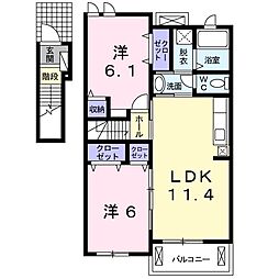 サンノウS・壱番館 2LDKの間取図画像