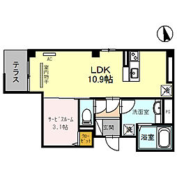 レジデンス京都洛央 1階ワンルームの間取り