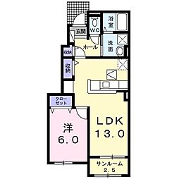 サン・ボヌール西条1 1LDKの間取図画像