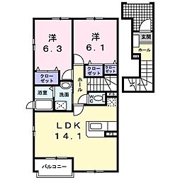 KSハウスA 2LDKの間取図画像