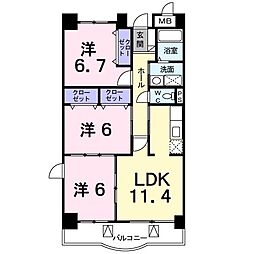 エクセレント甲府 3LDKの間取図画像