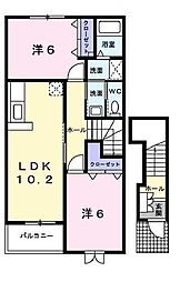 京福電気鉄道北野線 常盤駅 徒歩2分の賃貸アパート 2階2LDKの間取り