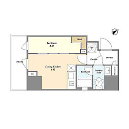 東京メトロ東西線 門前仲町駅 徒歩1分の賃貸マンション 7階1DKの間取り