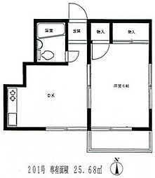 コーポ馬込 2階1DKの間取り