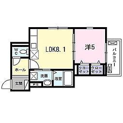 椥辻リバーグレイス 3階1LDKの間取り