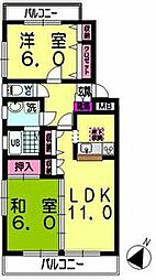 ネクサス東領家 2階2LDKの間取り