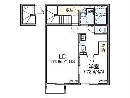 都営大江戸線 光が丘駅 徒歩25分の賃貸アパート 2階1LDKの間取り