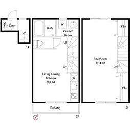 サニーサイドコートＢ F 2階1LDKの間取り