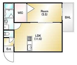 アークハイム吹田山手 1階1LDKの間取り