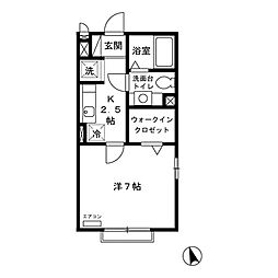 クレール四季彩の丘　参番館 1階1Kの間取り