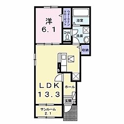 伊勢崎市平和町アパート 1LDKの間取図画像