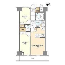 都営新宿線 曙橋駅 徒歩3分の賃貸マンション 5階2LDKの間取り
