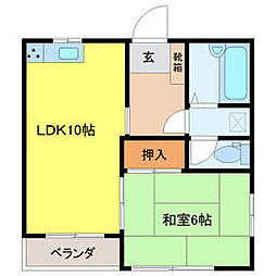 JR水戸線 下館駅 徒歩29分の賃貸アパート 2階1LDKの間取り