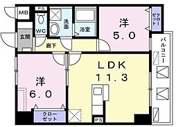 レジデンス桜樺 5階2LDKの間取り