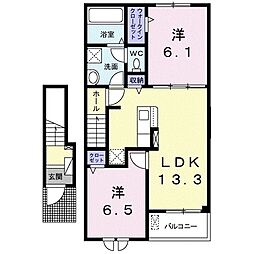 ルーエ　館林　III 2階2LDKの間取り