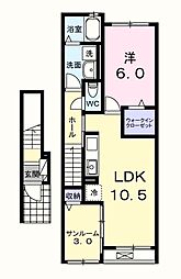 桔梗 2階1LDKの間取り