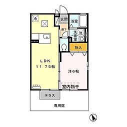 東武桐生線 阿左美駅 徒歩17分の賃貸アパート 1階1LDKの間取り