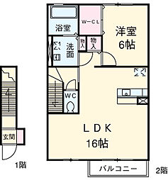 ハーモニー参番館 1LDKの間取図画像