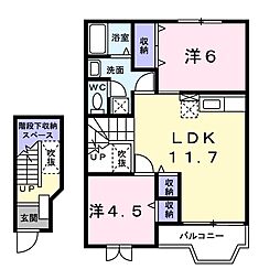 グリーンヒルズＩ 2階2LDKの間取り