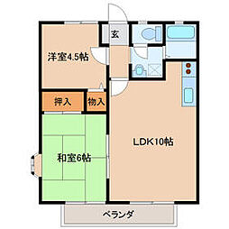 野澤スカイハイツＣ棟 2階2LDKの間取り