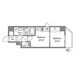 東京メトロ半蔵門線 住吉駅 徒歩2分の賃貸マンション 2階1DKの間取り