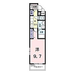 ウィステリアC 1Kの間取図画像