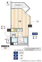 西武新宿線 花小金井駅 徒歩6分の賃貸マンション 6階ワンルームの間取り