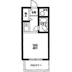 東急東横線 武蔵小杉駅 バス5分 等々力グランド前下車 徒歩1分の賃貸マンション 2階ワンルームの間取り