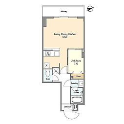 JR総武線 亀戸駅 徒歩7分の賃貸マンション 3階1LDKの間取り