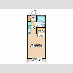宮本ハイツ 2階1Kの間取り