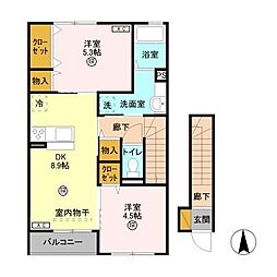 JR高崎線 本庄駅 バス10分 西冨田（朝日バス）下車 徒歩3分の賃貸アパート 2階2DKの間取り