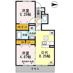 東武伊勢崎線 梅島駅 徒歩16分の賃貸アパート 1階2DKの間取り