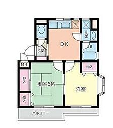 JR京浜東北・根岸線 港南台駅 徒歩14分の賃貸マンション 3階2DKの間取り