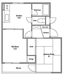 東急東横線 学芸大学駅 徒歩4分の賃貸マンション 1階2Kの間取り