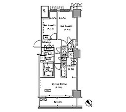 東京メトロ有楽町線 豊洲駅 徒歩8分の賃貸マンション 18階2LDKの間取り