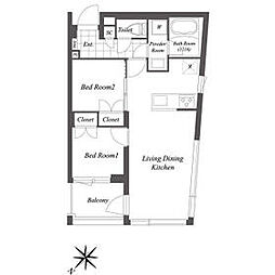 都営大江戸線 西新宿五丁目駅 徒歩11分の賃貸マンション 3階2LDKの間取り