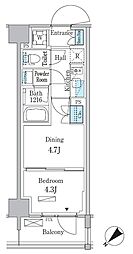 京急本線 立会川駅 徒歩5分の賃貸マンション 5階1DKの間取り