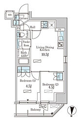 都営新宿線 菊川駅 徒歩3分の賃貸マンション 3階2LDKの間取り