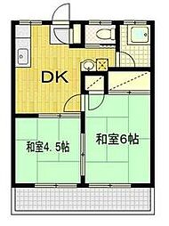 ベルメゾン若狭第二 2階2DKの間取り