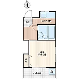 みどり荘 2階1Kの間取り