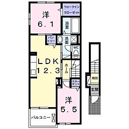 グランディアＧ 2階2LDKの間取り