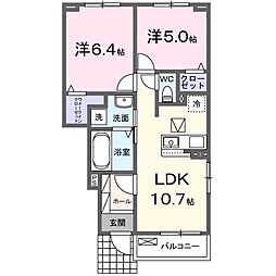 ポルタータ 1階2LDKの間取り