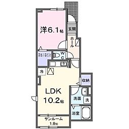 名鉄名古屋本線 東岡崎駅 バス19分 橋目中町下車 徒歩5分の賃貸アパート 1階1LDKの間取り