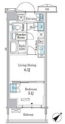 京急本線 立会川駅 徒歩5分の賃貸マンション 6階1DKの間取り