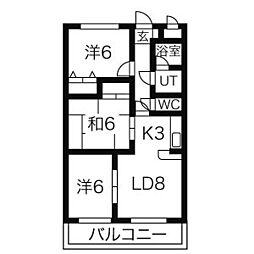 名鉄各務原線 新鵜沼駅 徒歩10分の賃貸マンション 1階3LDKの間取り