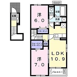 JR東海道本線 清洲駅 徒歩6分の賃貸アパート 2階2LDKの間取り