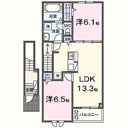 オリュザＡ 2階2LDKの間取り