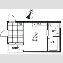 東武東上線 上板橋駅 徒歩10分の賃貸アパート 1階ワンルームの間取り