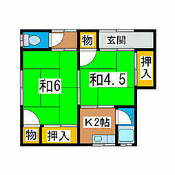 京急本線 汐入駅 徒歩19分の賃貸アパート 1階2Kの間取り